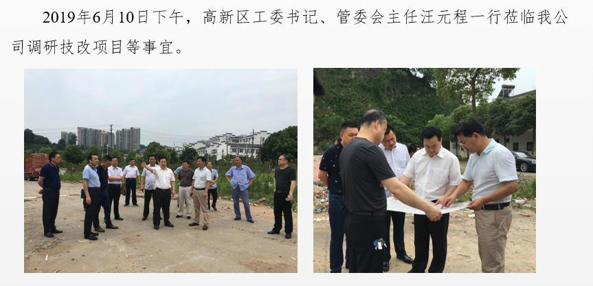 高新區(qū)工委書(shū)記、管委會(huì)主任汪元程一行蒞臨我公司調(diào)研技改項(xiàng)目等事宜